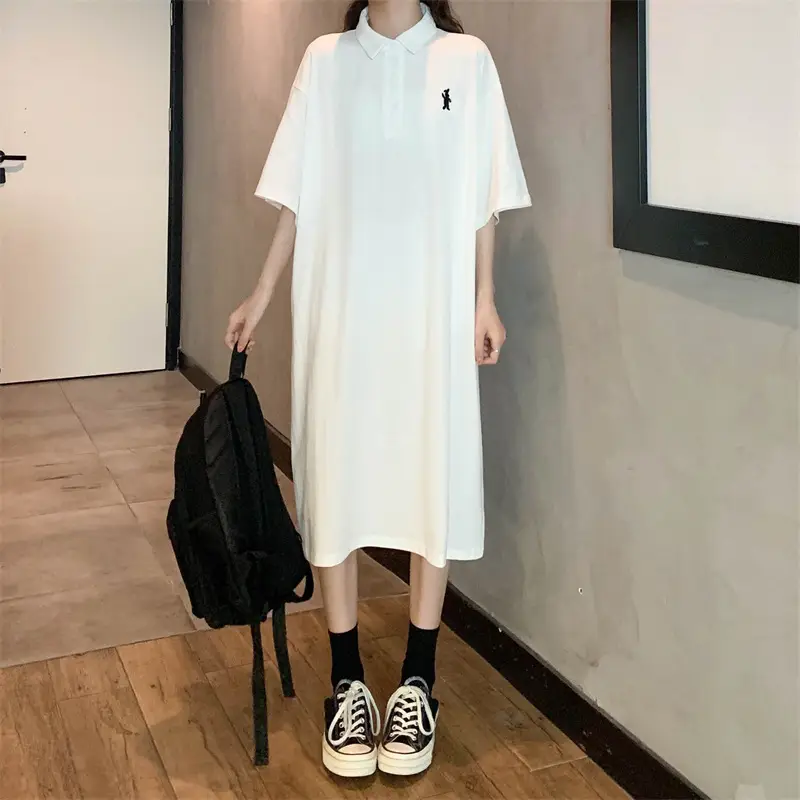 Women's White Polo Long Sleeve Casual Dress — feature 54