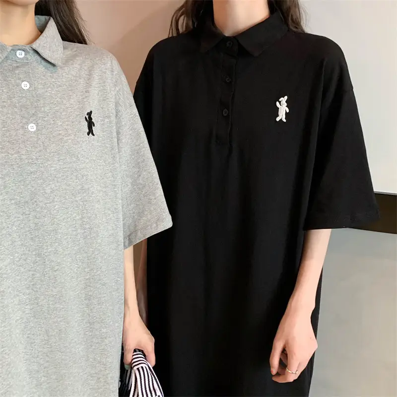 Women's White Polo Long Sleeve Casual Dress — feature 6