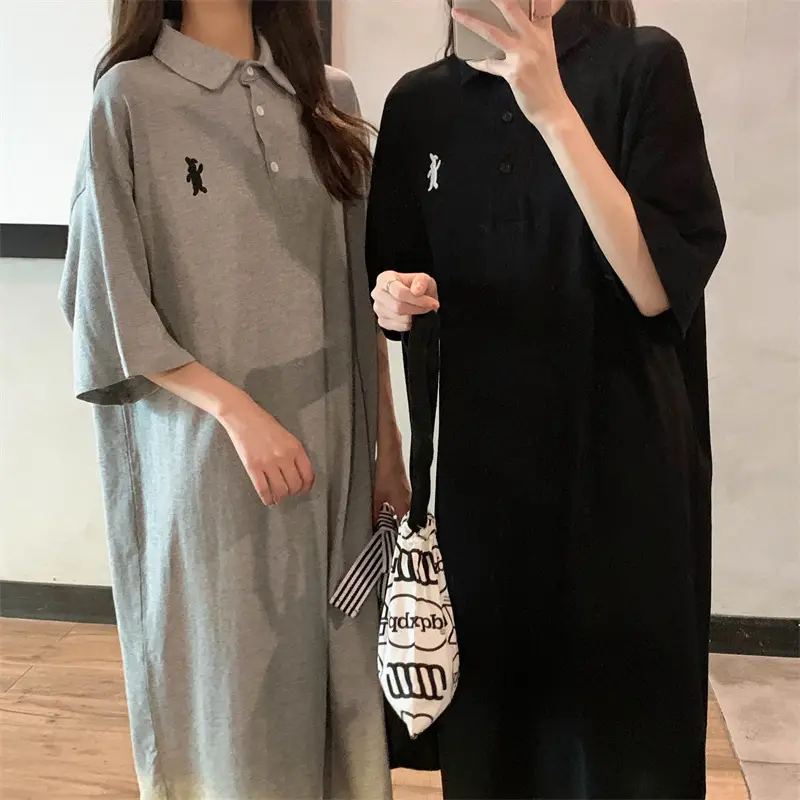 Women's White Polo Long Sleeve Casual Dress — feature 7
