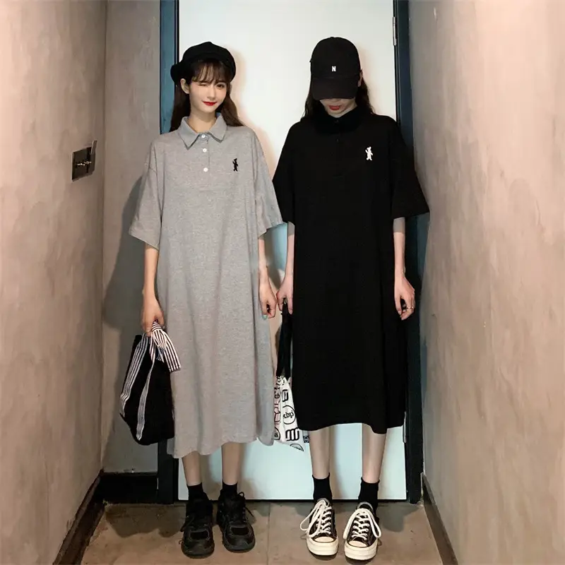 Women's White Polo Long Sleeve Casual Dress — feature 8