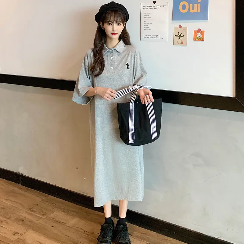 Women's White Polo Long Sleeve Casual Dress - Image 2