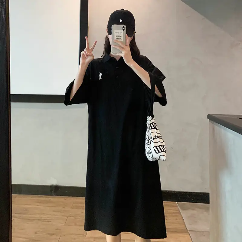 Women's White Polo Long Sleeve Casual Dress - Image 3