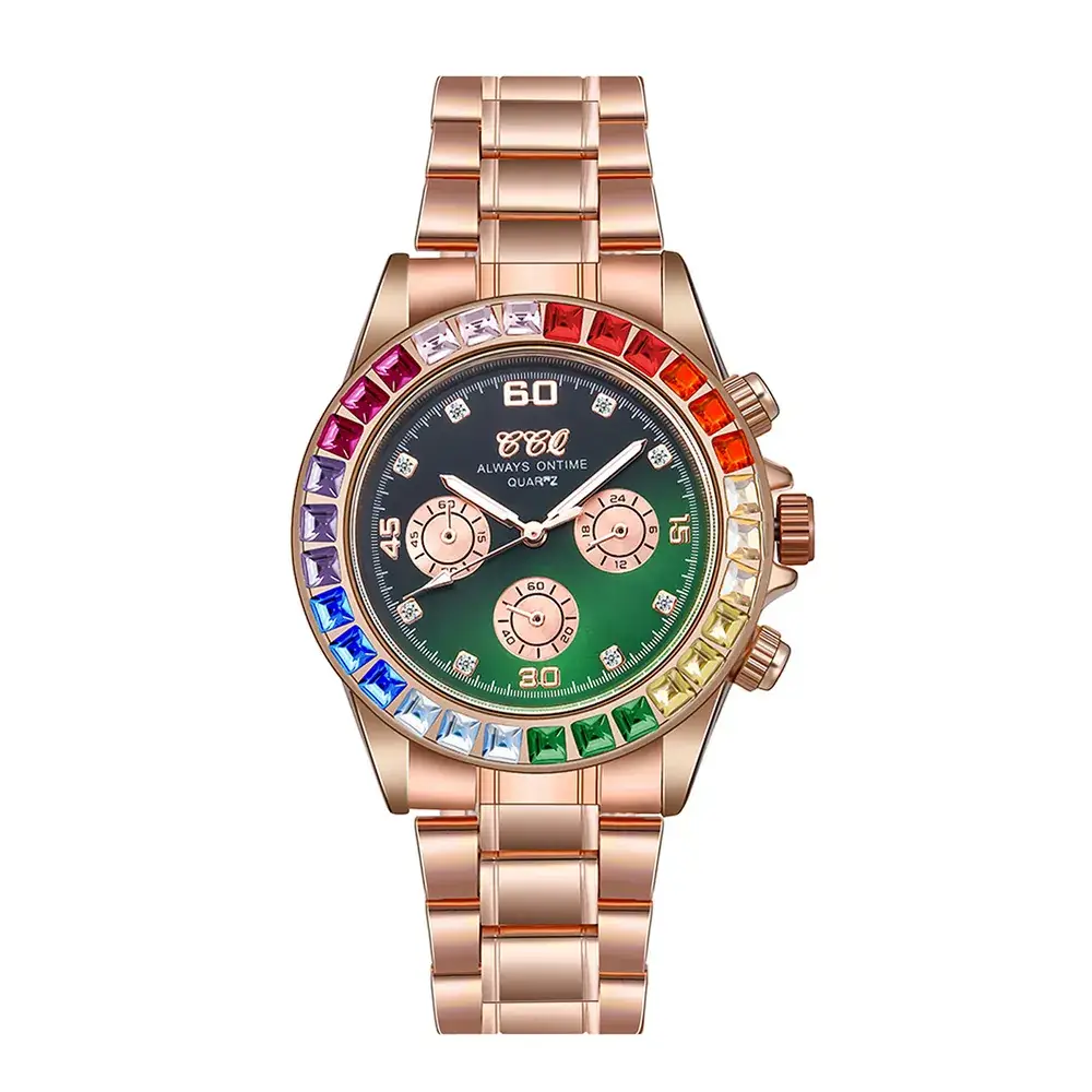 Women's Gold Diamond Watch with Rhinestone Band - Image 3