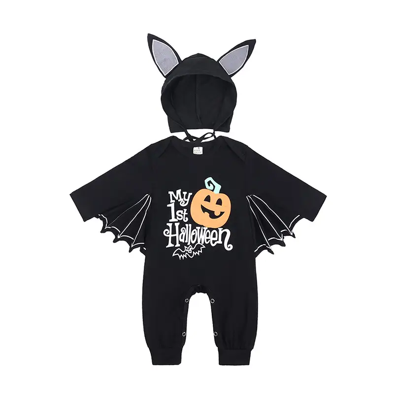 Halloween Baby Skull Print Bat Suit Black - Image 2
