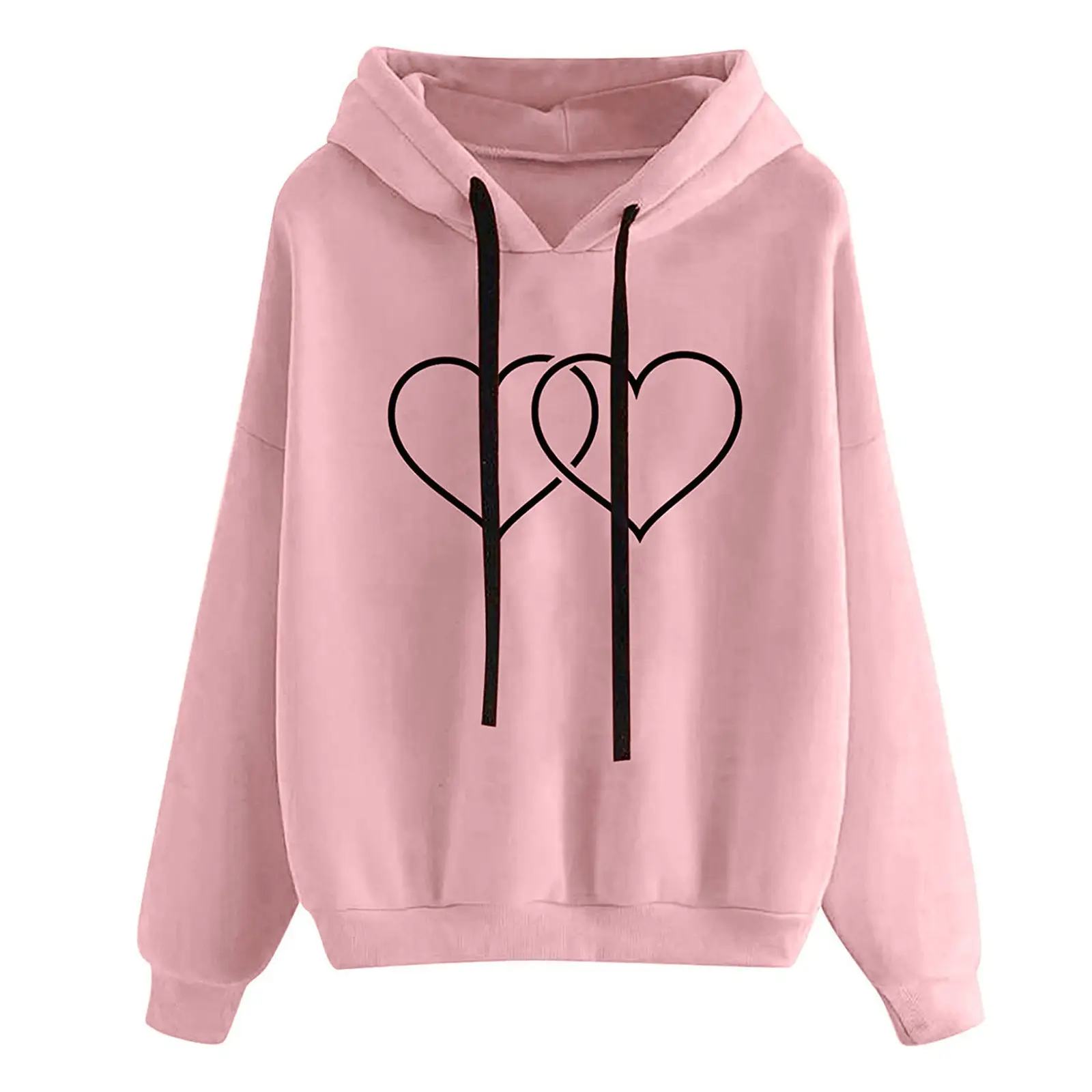 Women's Pink Heart Print Hoodie Sweatshirt - Image 29
