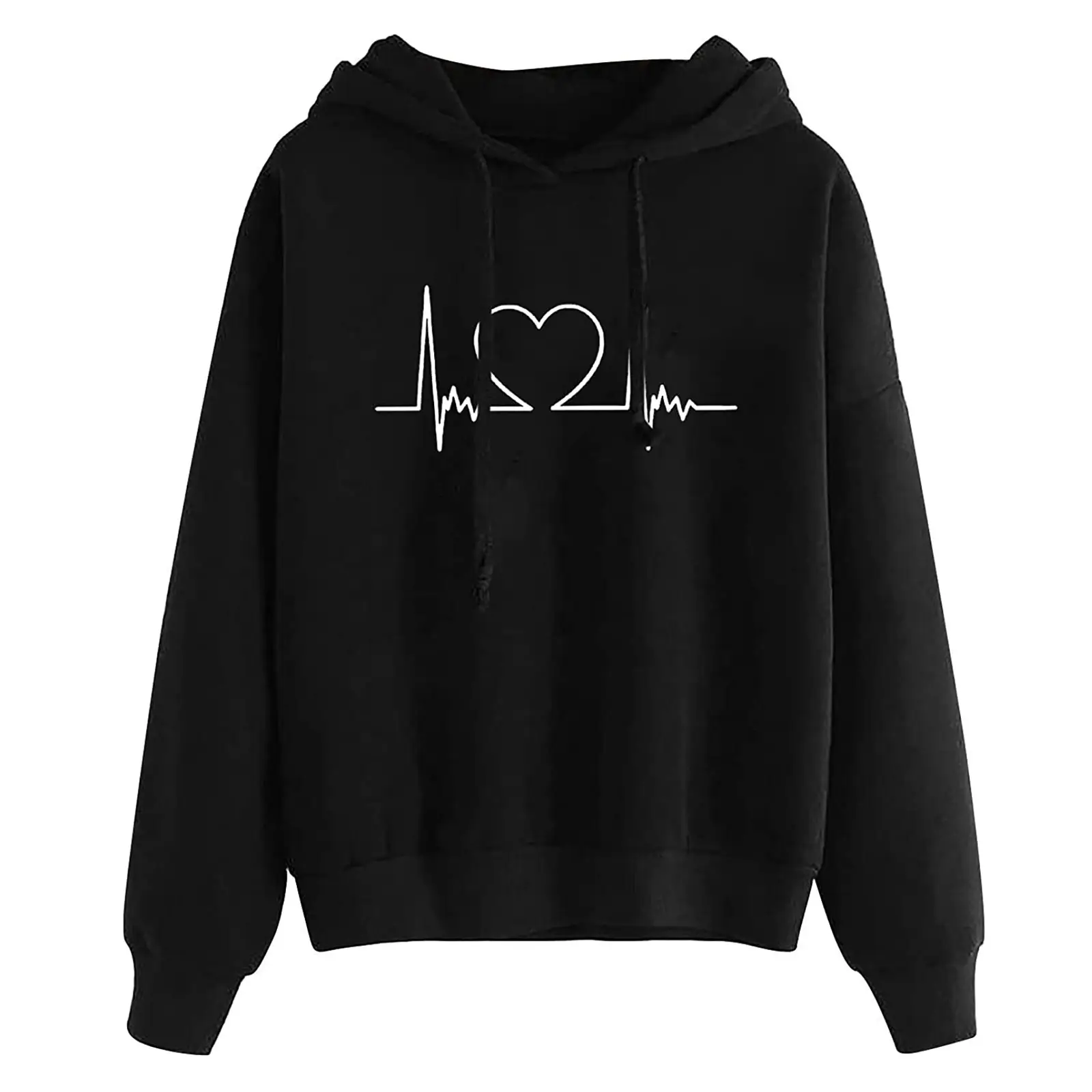 Women's Pink Heart Print Hoodie Sweatshirt - Image 31