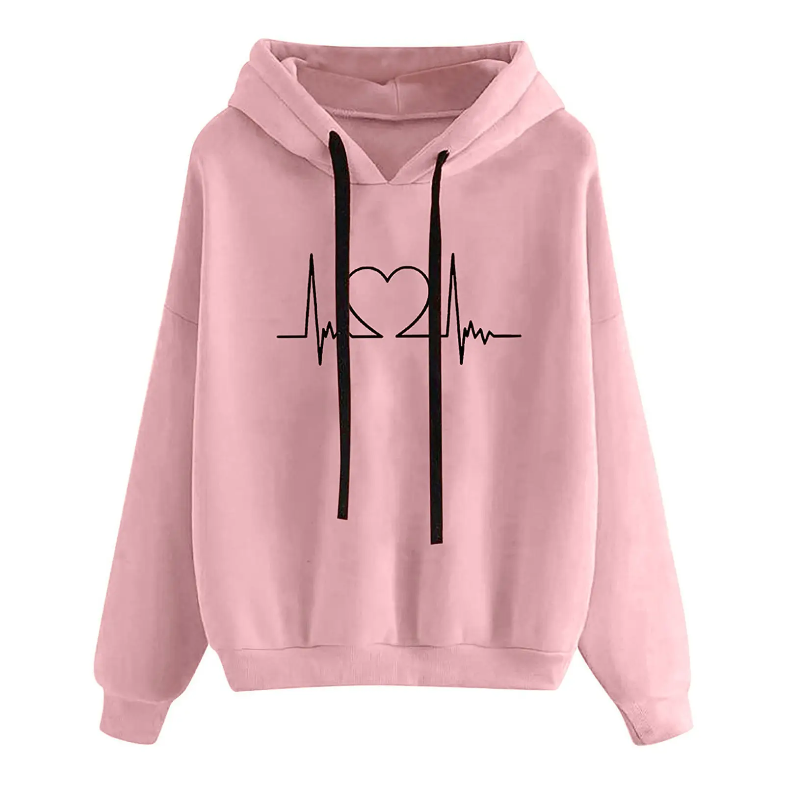 Women's Pink Heart Print Hoodie Sweatshirt - Image 20