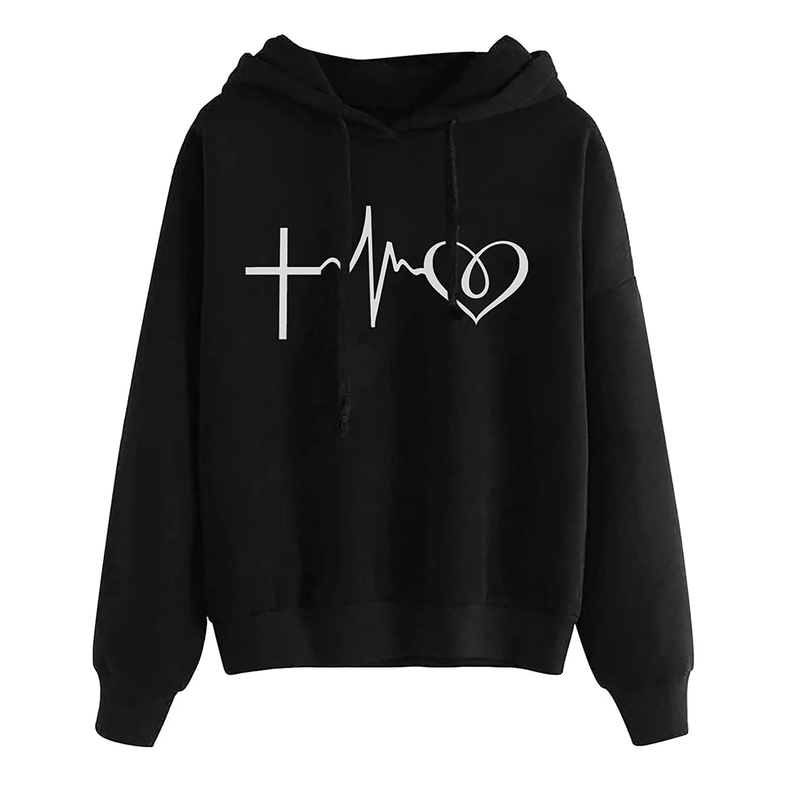 Women's Pink Heart Print Hoodie Sweatshirt - Image 4