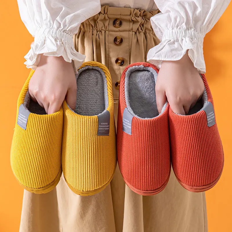 Classic Cloth Label Cotton Slippers Blow Bottom Home Non-slip Cotton Slippers for Men and Women Moon Shoes Mao Mao Slippers Hotel Shoes