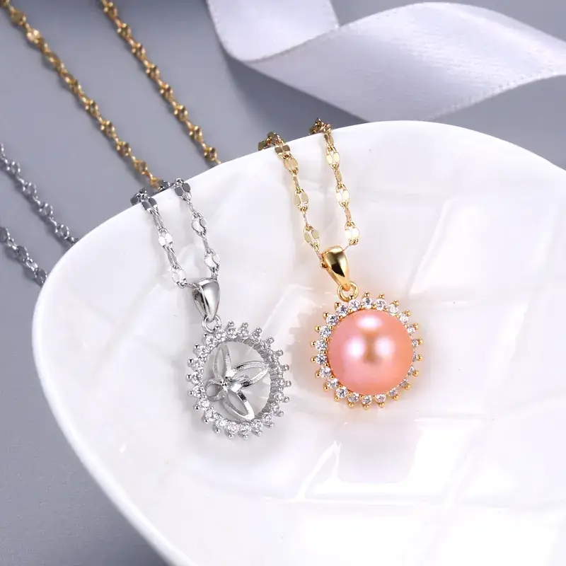 Korean Live Pearl Pendant with Zircon Set - Image 2