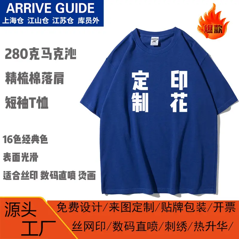 Men's Blue Cotton Crewneck T-Shirt AG280g - Image 21