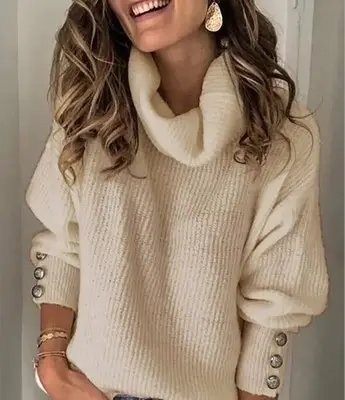 Women's Knitted Turtleneck Sweatshirt Set Rose Gold - Image 2