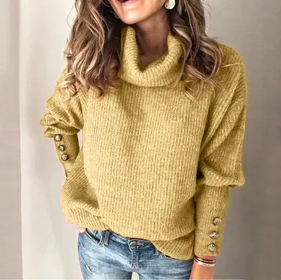Women's Knitted Turtleneck Sweatshirt Set Rose Gold - Image 4