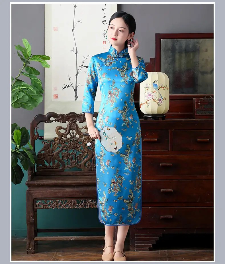 Red French Cheongsam 2021 Long Sleeve Mom Performance Dress — feature 17
