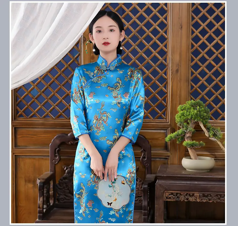 Red French Cheongsam 2021 Long Sleeve Mom Performance Dress — feature 19