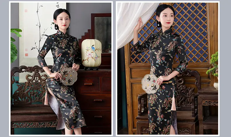 Red French Cheongsam 2021 Long Sleeve Mom Performance Dress — feature 20