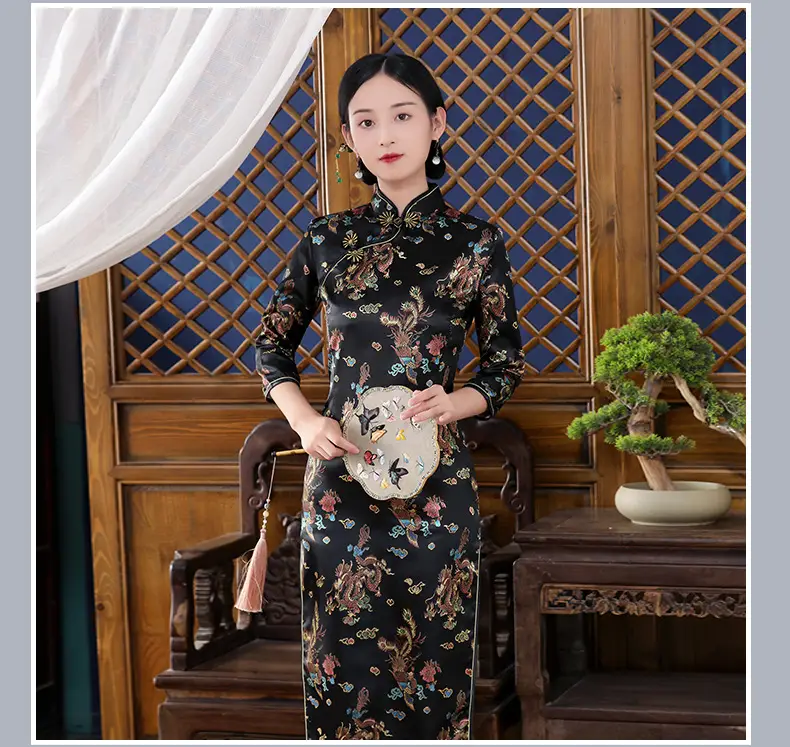 Red French Cheongsam 2021 Long Sleeve Mom Performance Dress — feature 21