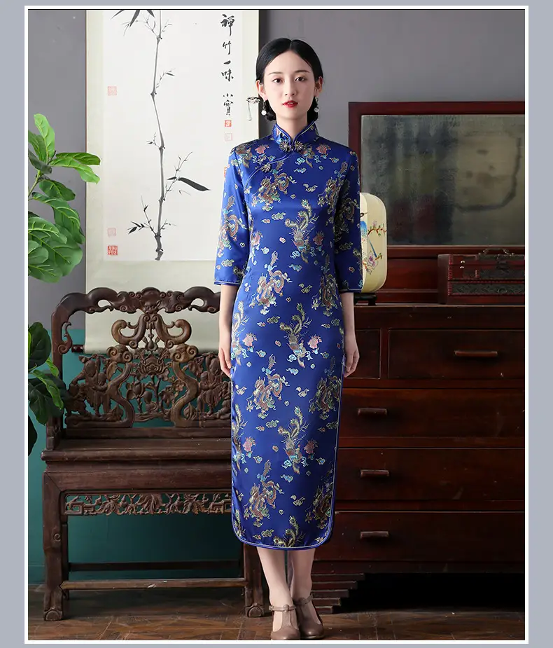 Red French Cheongsam 2021 Long Sleeve Mom Performance Dress — feature 27