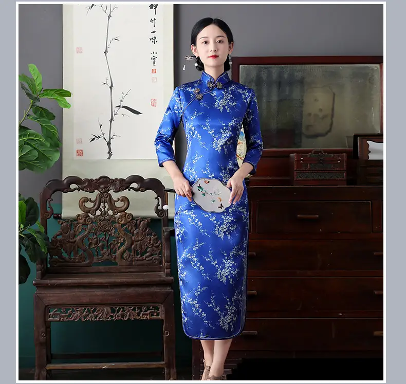 Red French Cheongsam 2021 Long Sleeve Mom Performance Dress — feature 30