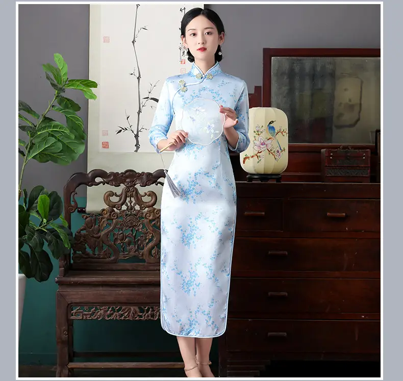 Red French Cheongsam 2021 Long Sleeve Mom Performance Dress — feature 33