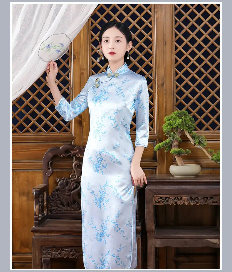 Red French Cheongsam 2021 Long Sleeve Mom Performance Dress — feature 34