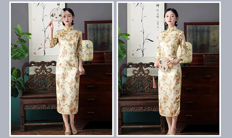 Red French Cheongsam 2021 Long Sleeve Mom Performance Dress — feature 35