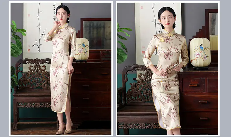 Red French Cheongsam 2021 Long Sleeve Mom Performance Dress — feature 37