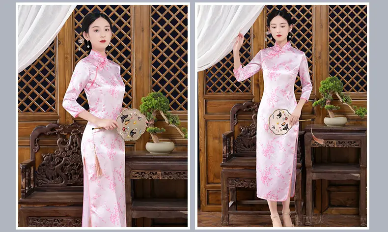 Red French Cheongsam 2021 Long Sleeve Mom Performance Dress — feature 40