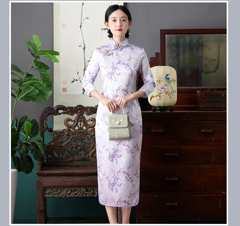 Red French Cheongsam 2021 Long Sleeve Mom Performance Dress — feature 41
