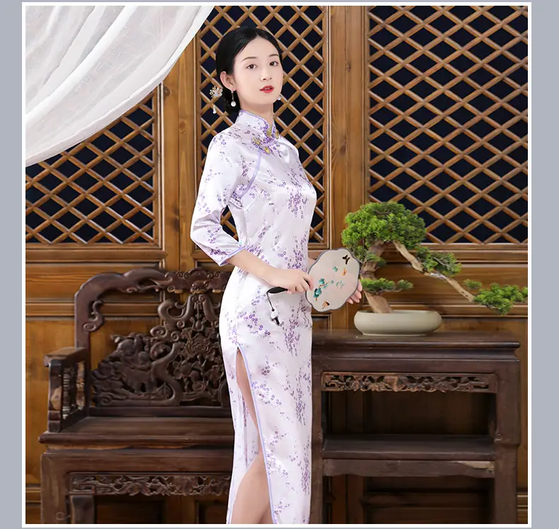 Red French Cheongsam 2021 Long Sleeve Mom Performance Dress — feature 42