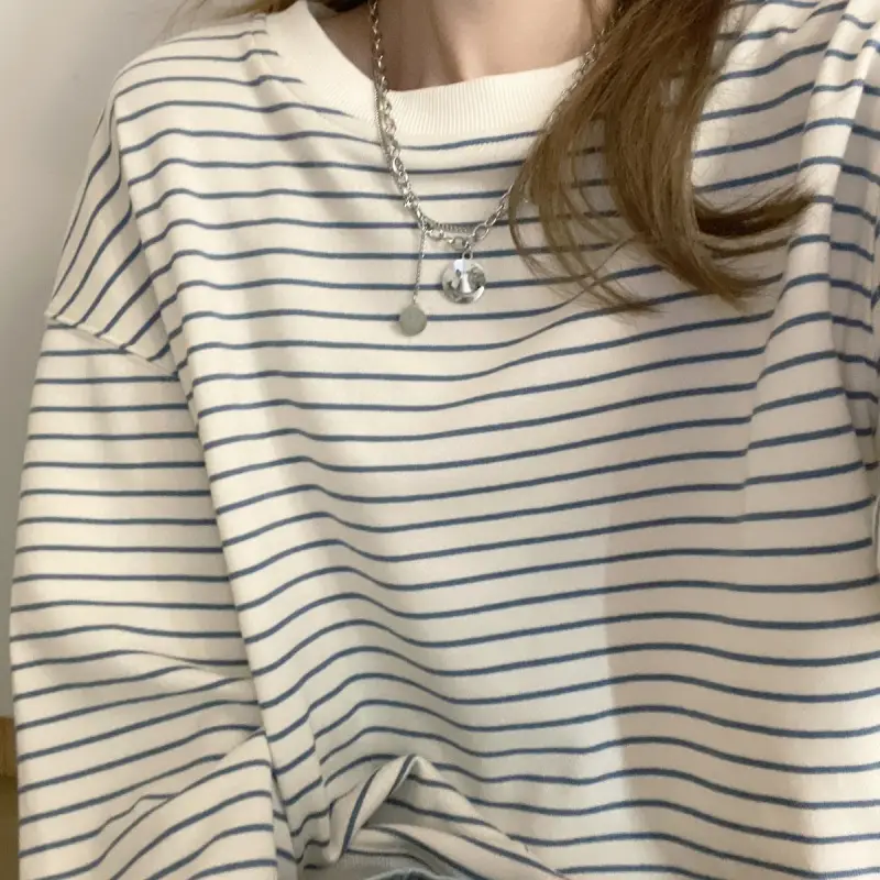 Women Striped Long Sleeve Sweatshirt 2024 Spring Fall Korean Style — feature 12