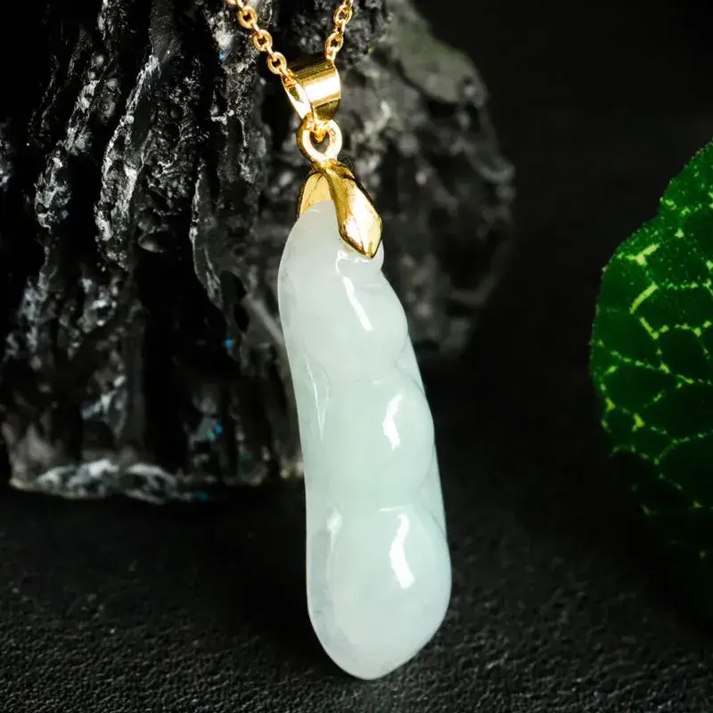 Guan Yu Natural Jade Pendant Four Seasons Bean Myanmar Grade - Image 6