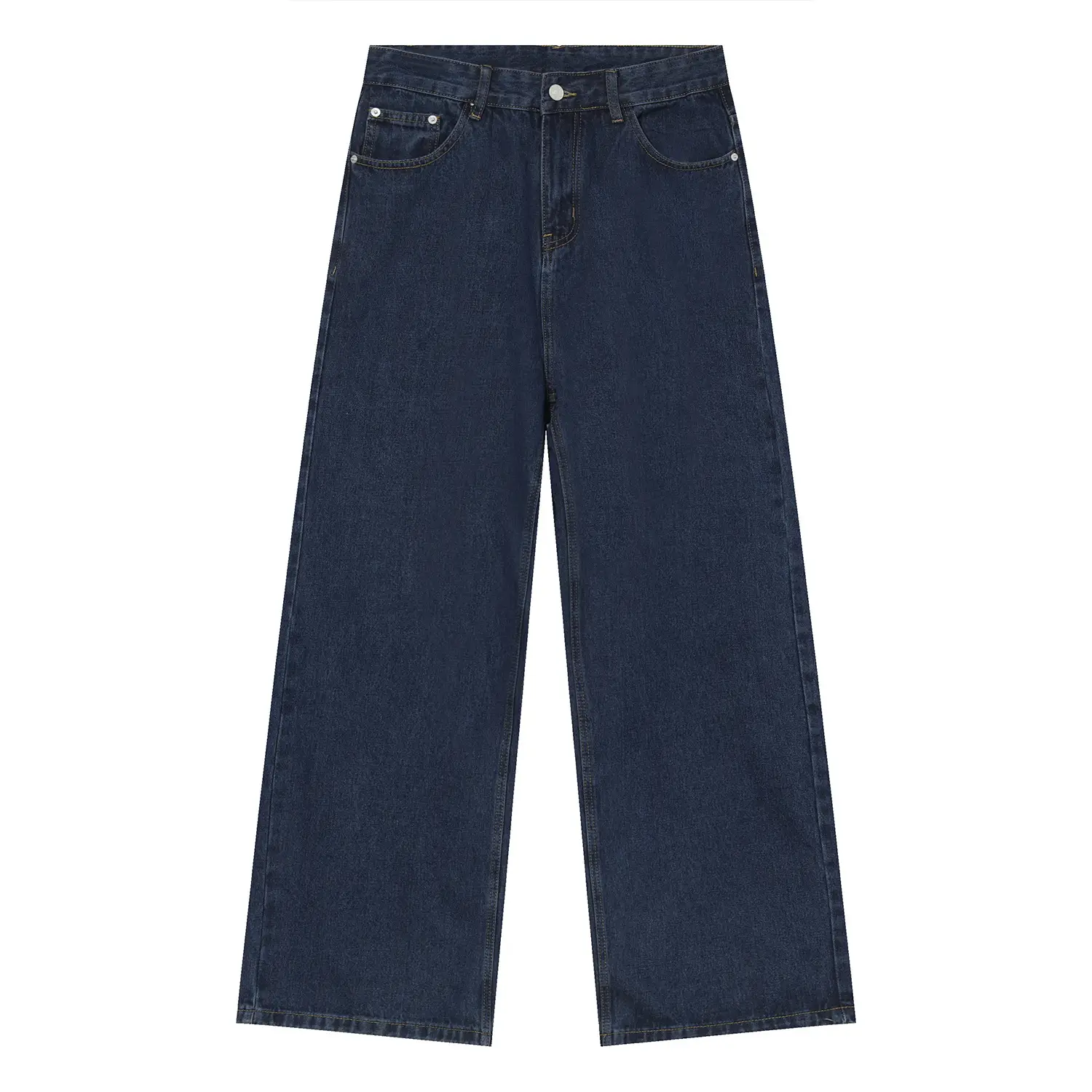 Dark Blue Slim Fit Jeans for Men Women Mid Waist