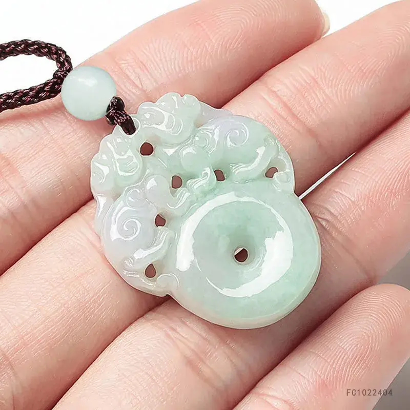 Natural Burmese Jade Pendant with Double Pixiu Design - Image 3