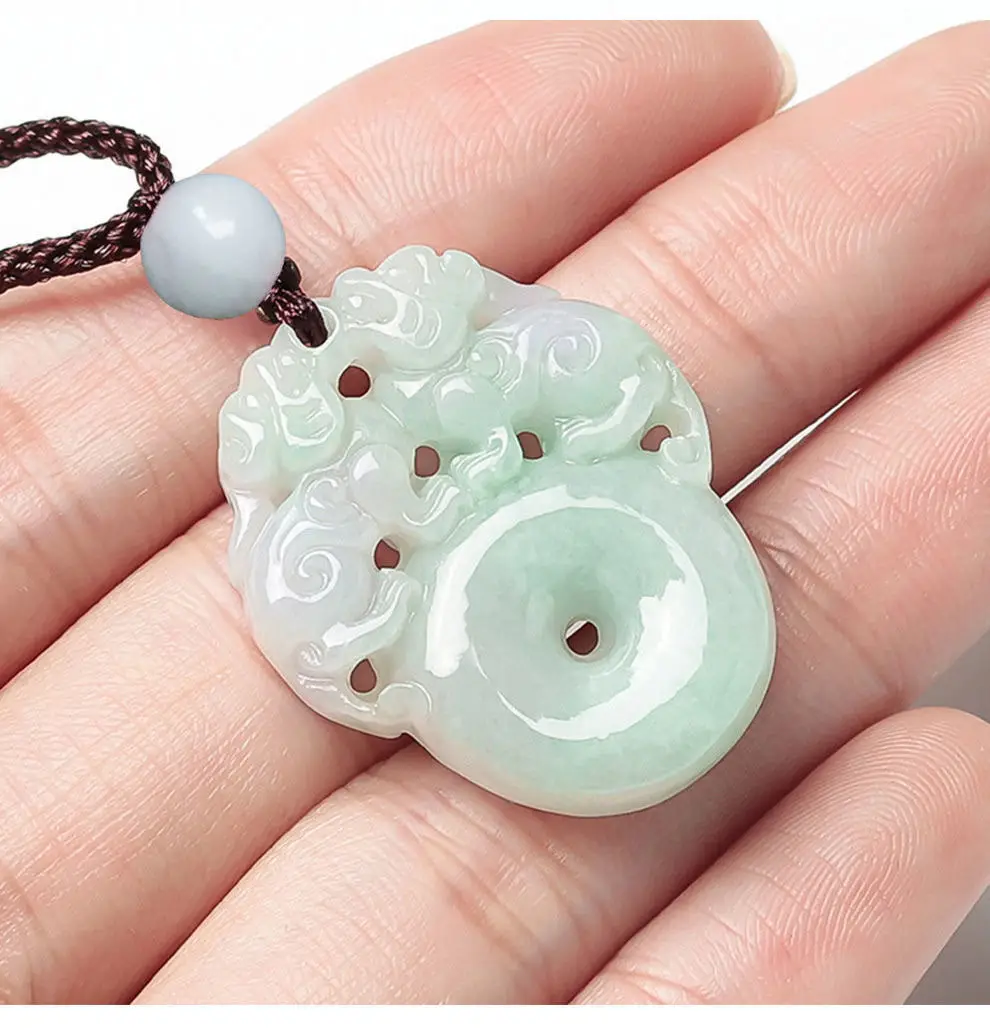 Natural Burmese Jade Pendant with Double Pixiu Design — feature 11