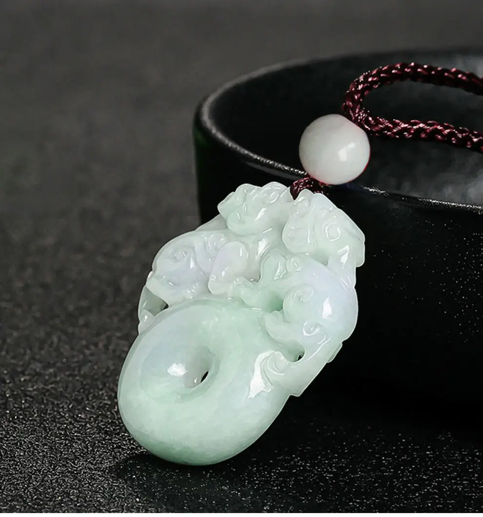 Natural Burmese Jade Pendant with Double Pixiu Design — feature 7