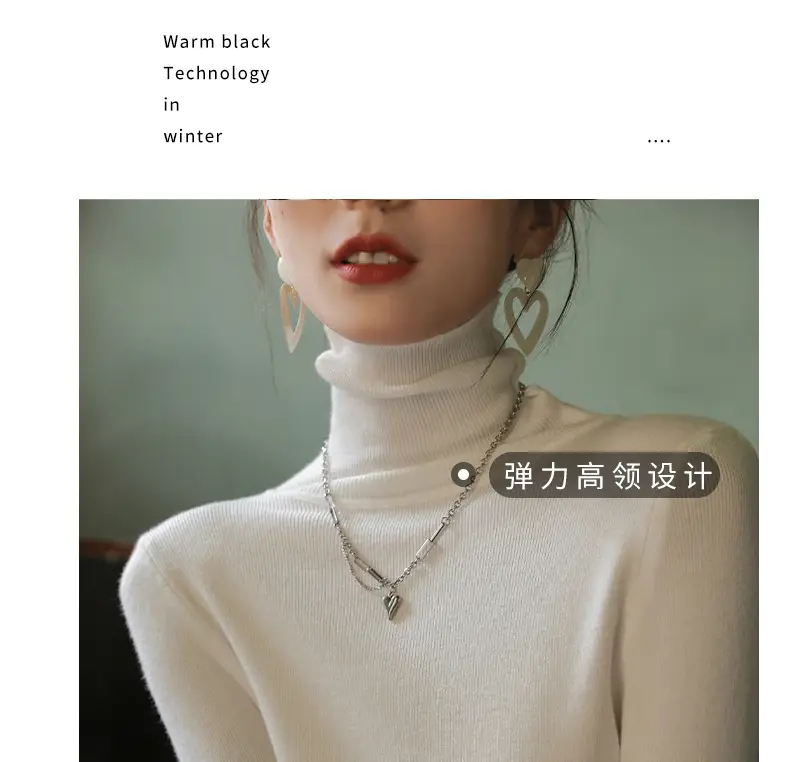 Women Knitted Stacked Collar Top Blue Slim Fit — feature 13