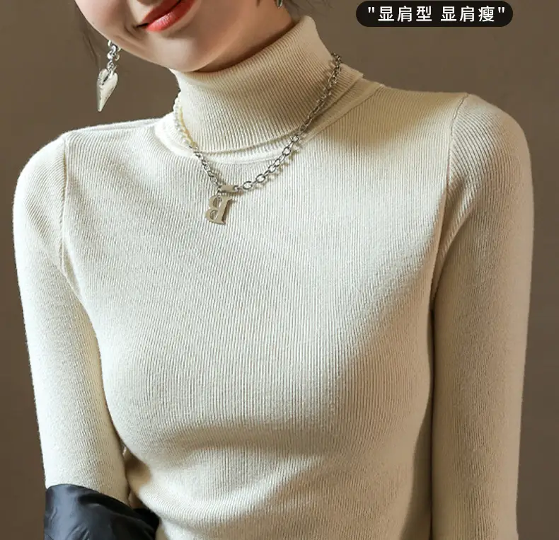 Women Knitted Stacked Collar Top Blue Slim Fit — feature 18