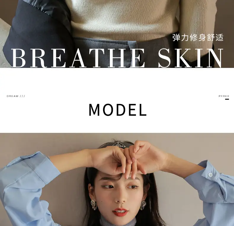Women Knitted Stacked Collar Top Blue Slim Fit — feature 19