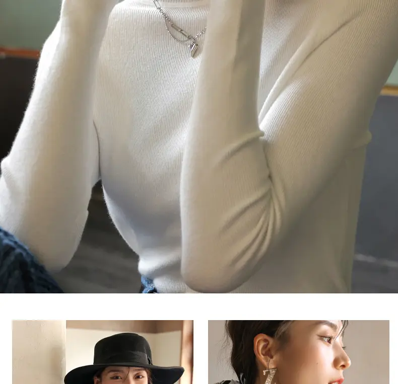 Women Knitted Stacked Collar Top Blue Slim Fit — feature 28