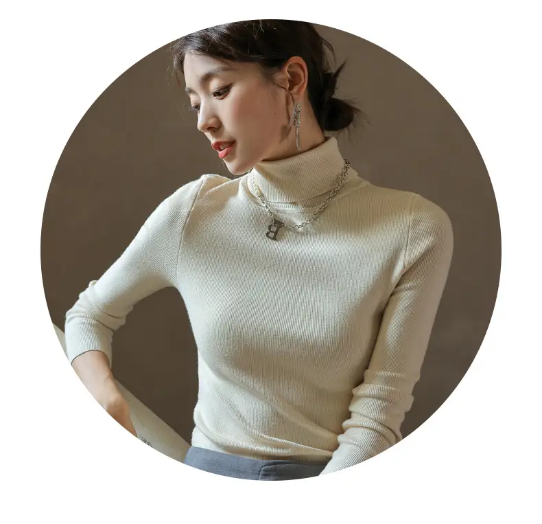 Women Knitted Stacked Collar Top Blue Slim Fit — feature 7