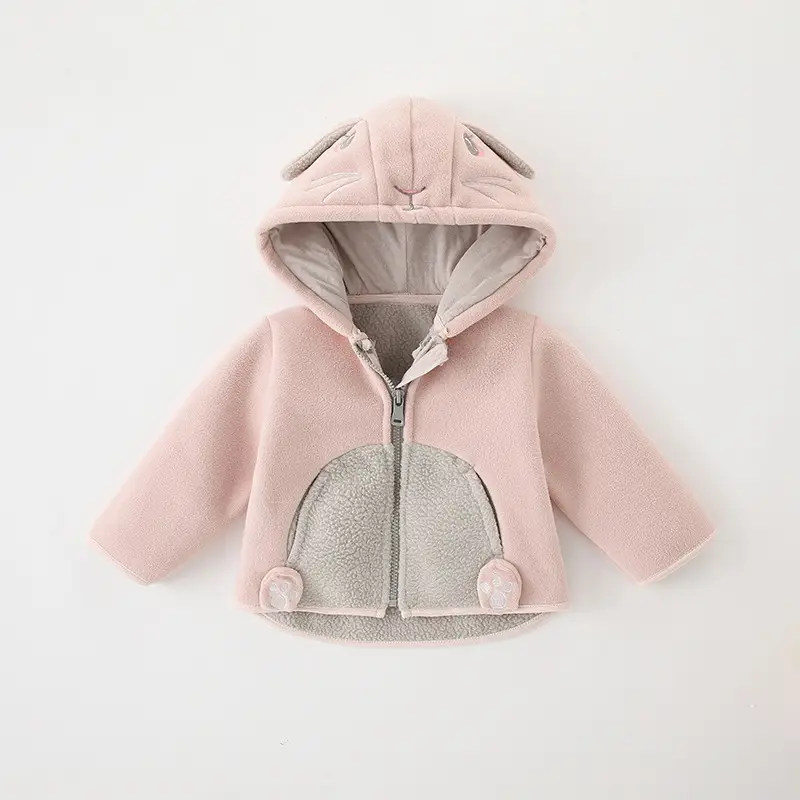 Baby Hooded Fleece Coat Light Blue Spring Autumn - Image 6
