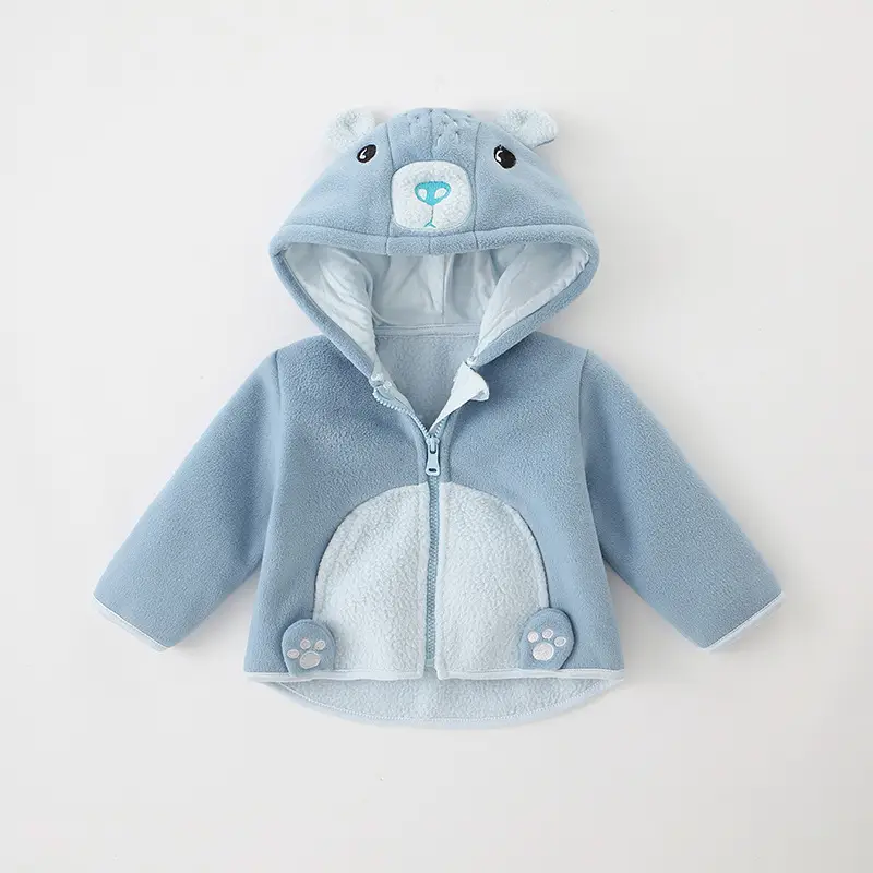 Baby Hooded Fleece Coat Light Blue Spring Autumn - Image 11