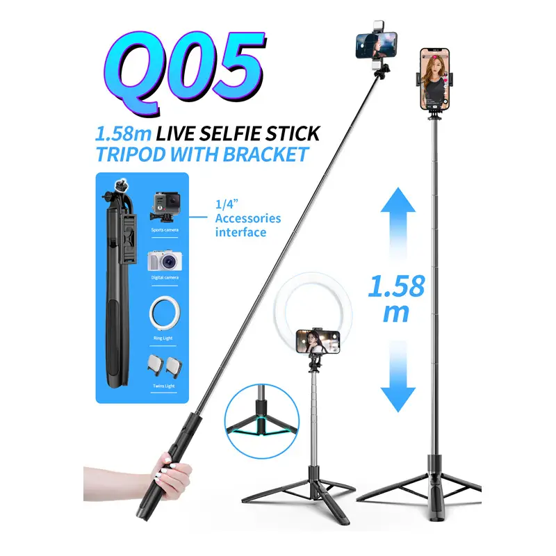 Bluetooth Selfie Stick with Fill Light & Tripod - Image 5