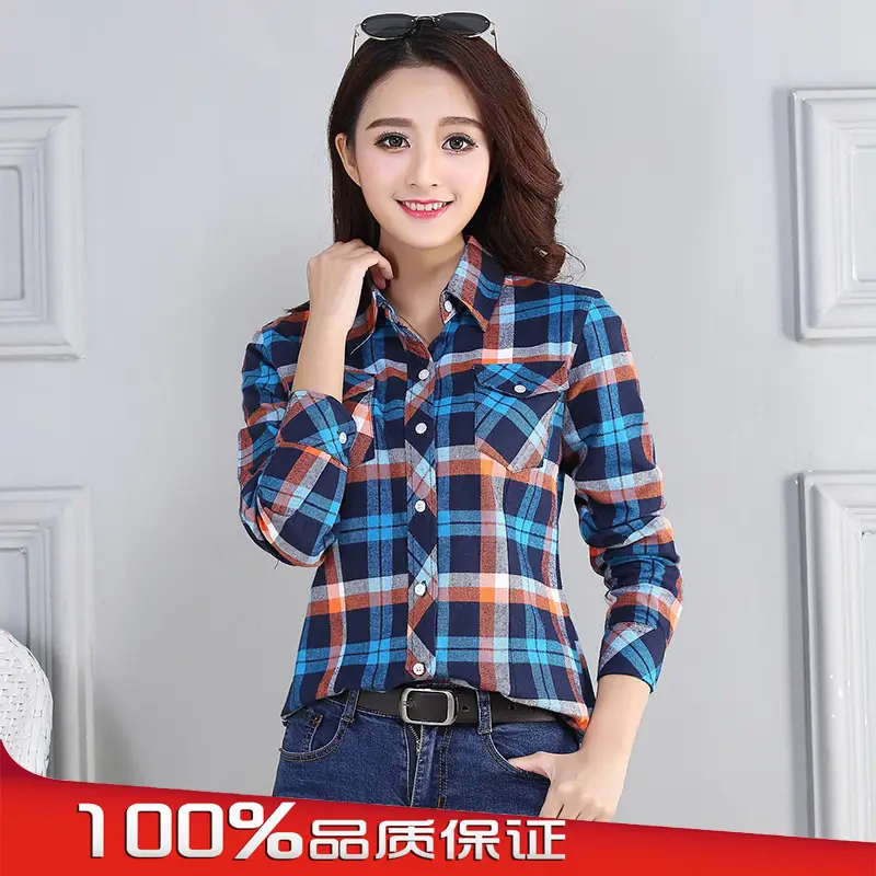 Women Plaid Long Sleeve Shirt Red Green Blue Slim Fit 2025 - Image 10