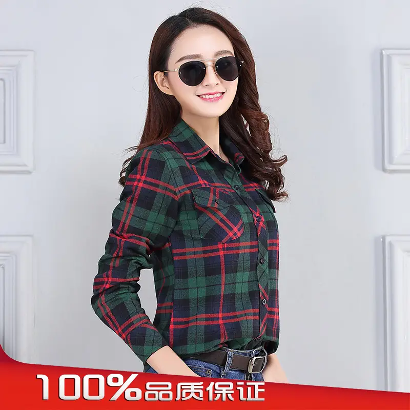 Women Plaid Long Sleeve Shirt Red Green Blue Slim Fit 2025 - Image 11