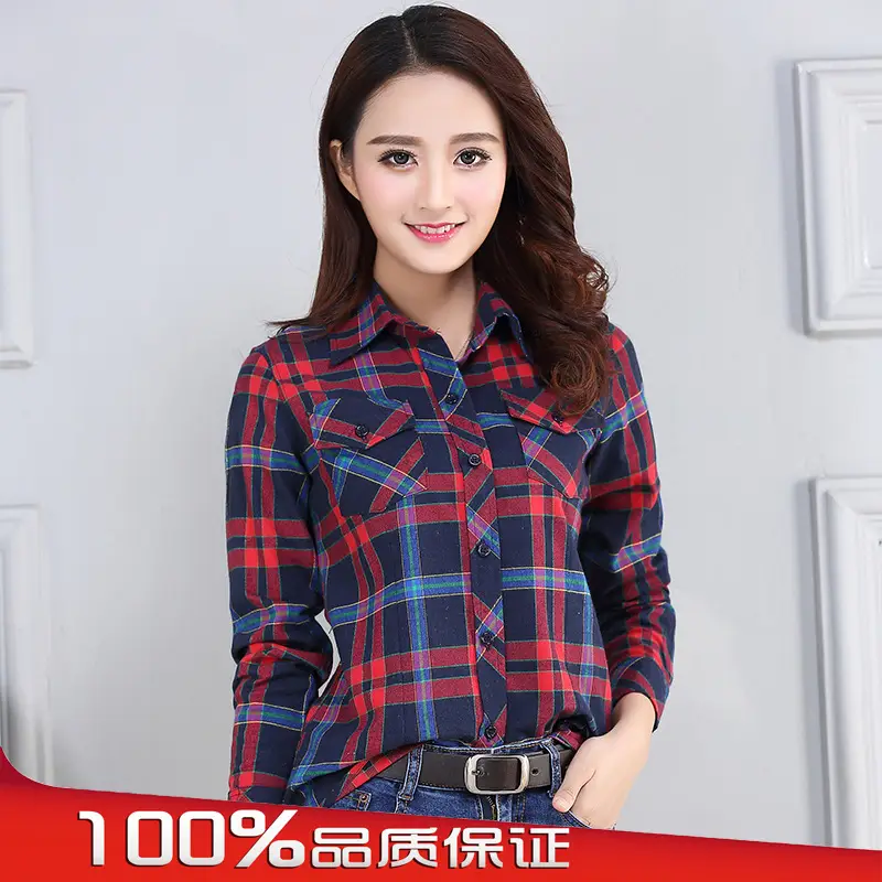 Women Plaid Long Sleeve Shirt Red Green Blue Slim Fit 2025 - Image 6