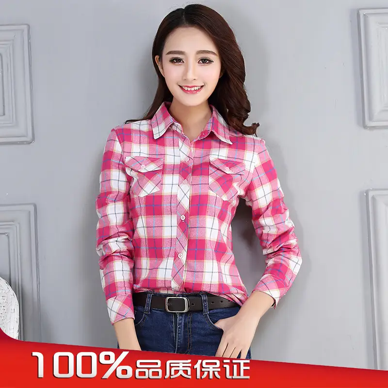 Women Plaid Long Sleeve Shirt Red Green Blue Slim Fit 2025 - Image 7