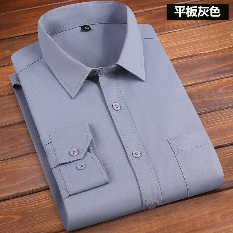 Men's Pink Long Sleeve Plain Shirt with Pockets - Image 65