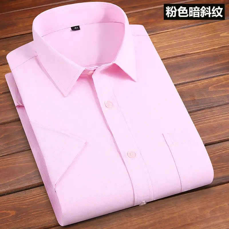 Men's Pink Long Sleeve Plain Shirt with Pockets - Image 126